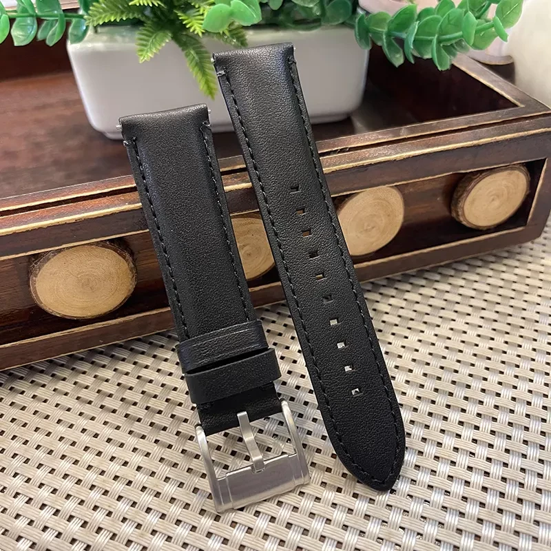 Fossil 22mm Black Genuine Leather Watch Strap